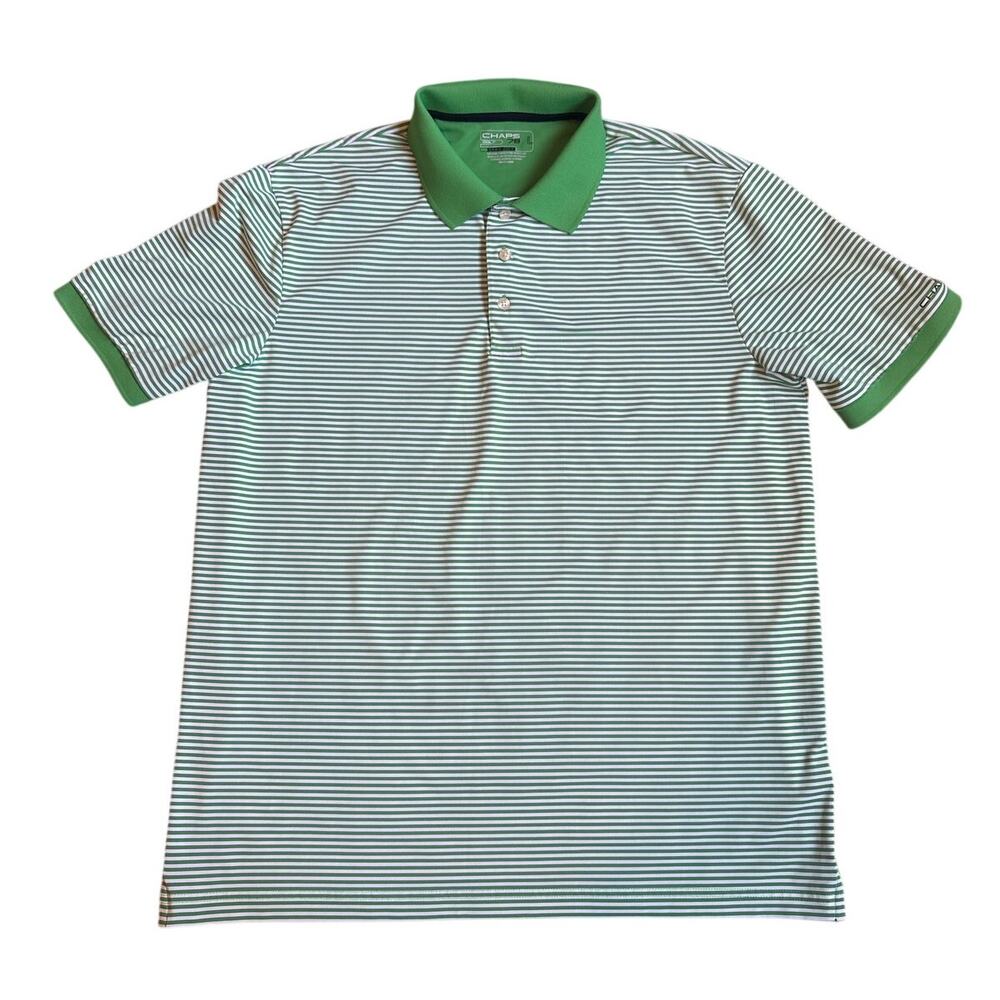 Chaps Golf stay dry green white‎ striped short sleeve polo shirt SIZE L